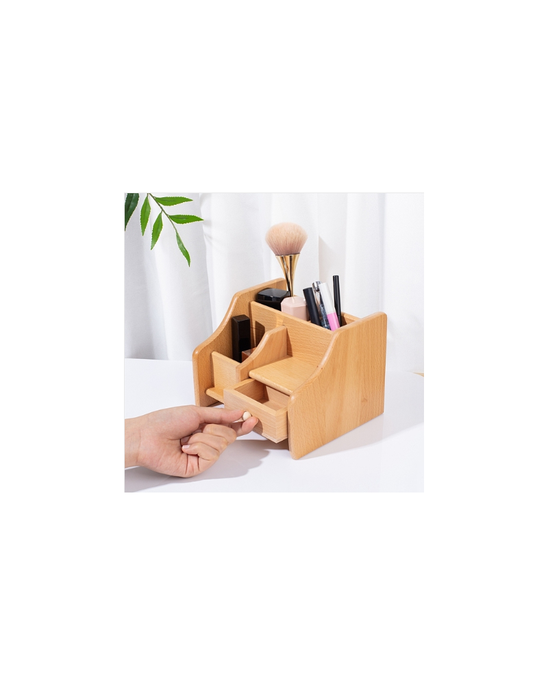 Beech Wood Cosmetic Drawer Storage Organizer Box