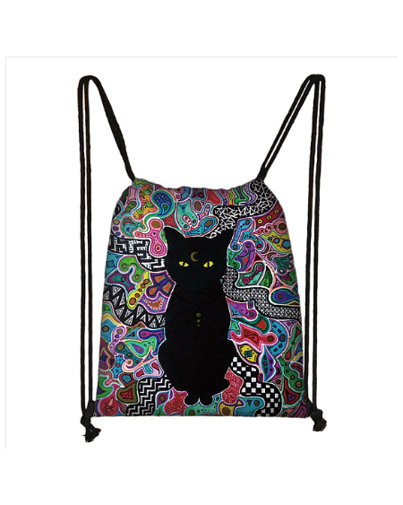 Cat Printed Polyester Drawstring Bag, Women's Backpack, Rectangle