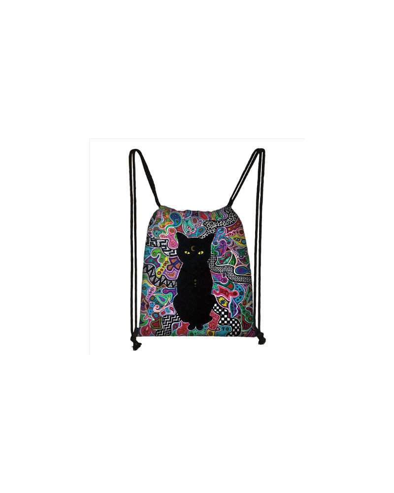 Cat Printed Polyester Drawstring Bag, Women's Backpack, Rectangle