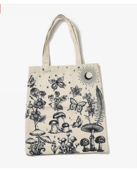 Printed Canvas Women's Tote Bags, with Handle, Shoulder Bags for Shopping, Rectangle with Mushroom Pattern