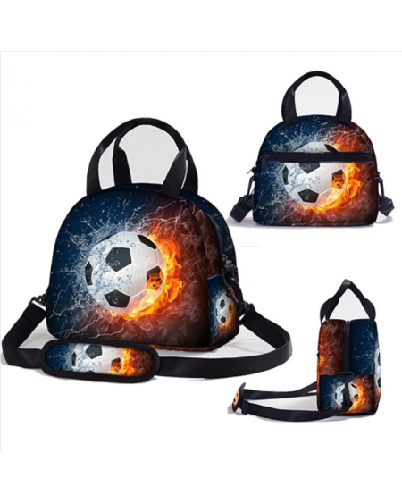 Soccer Ball Insulated Lunch Bag, Leakproof Tote Lunch Box with Removable Shoulder Straps