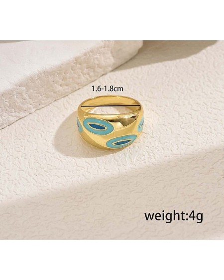 Oversized Brass Enamel Wide Band Chunky Rings for Women Holiday Travel Jewelry (02YT6J)