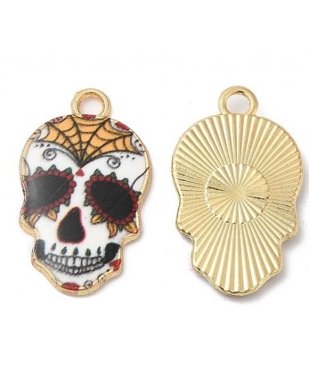 Eco-friendly Alloy Enamel Pendants, Sugar Skull Charm, for Mexico Holiday Day of The Dead (02JN5D)