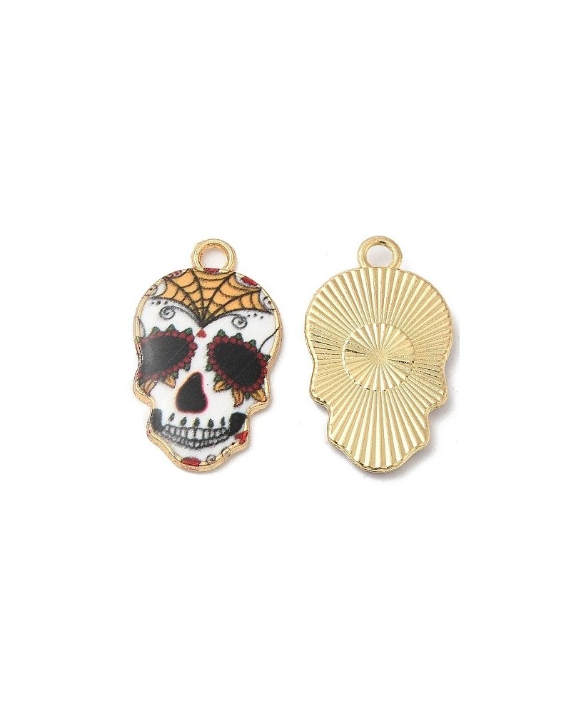 Eco-friendly Alloy Enamel Pendants, Sugar Skull Charm, for Mexico Holiday Day of The Dead (02JN5D)