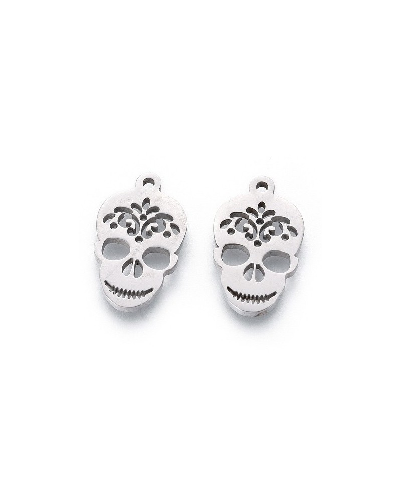 201 Stainless Steel Pendants, Manual Polishing, Sugar Skull, For Mexico Holiday Day of the Dead (00Z4AF)