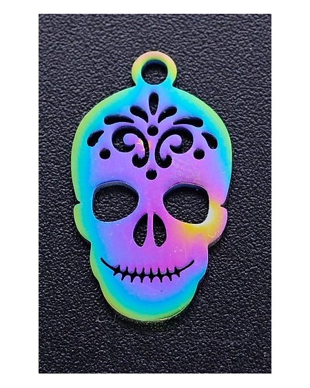 Ion Plating(IP) 201 Stainless Steel Pendants, Sugar Skull, For Mexico Holiday Day of the Dead (00Z94S)