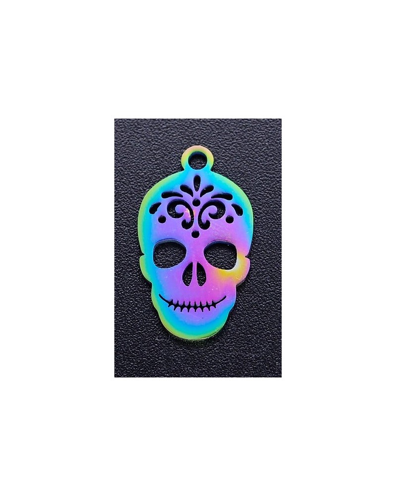 Ion Plating(IP) 201 Stainless Steel Pendants, Sugar Skull, For Mexico Holiday Day of the Dead (00Z94S)