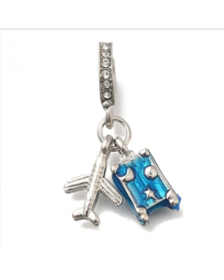 Rack Plating Alloy Enamel European Dangle Charms, Suitcase & Airplane Large Hole Pendants with Crystal Rhinestone