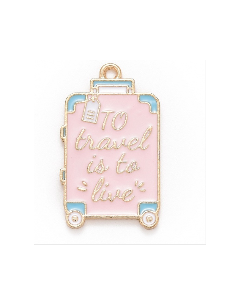 Alloy Enamel Pendants, Suitcase with Word, Light Gold