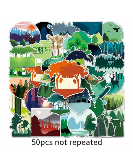 50Pcs Forest PET Waterproof Stickers, Self-adhesive Decals, for Suitcase, Skateboard, Refrigerator, Helmet