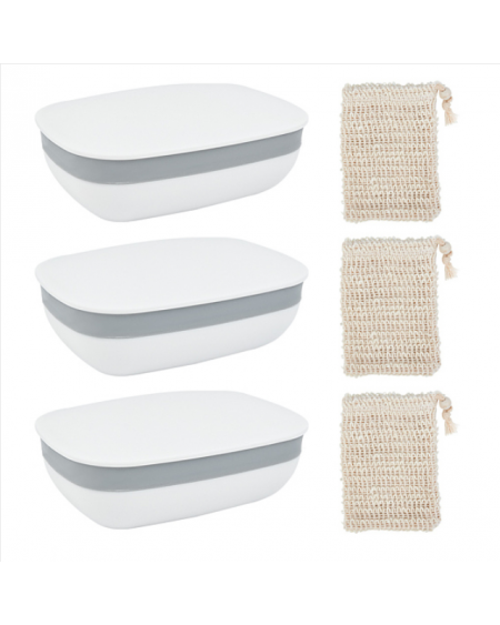 Plastic Soap Container Travel Soap Case Holder Soap Dishes with Linen Soap Bag for Home Bathroom Outdoor