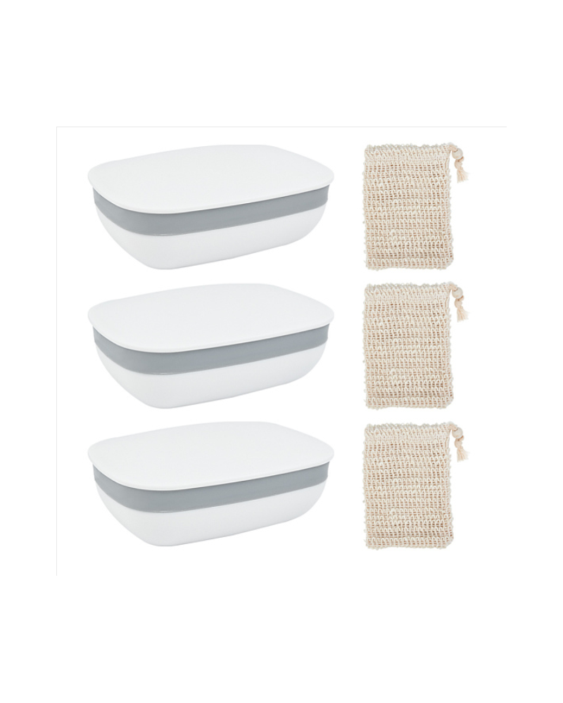 Plastic Soap Container Travel Soap Case Holder Soap Dishes with Linen Soap Bag for Home Bathroom Outdoor