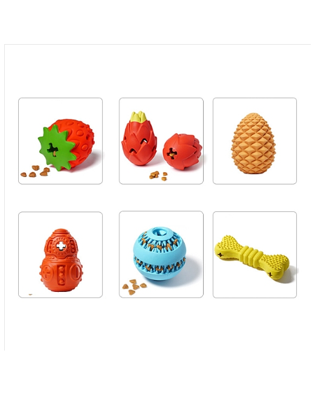 Pine Cone/Bone/Round/Strawberry/Pitaya Rubber Slow Feeding Interactive Dog Toys, Dog Puzzle Toy, Pet Food Dispensing Toy