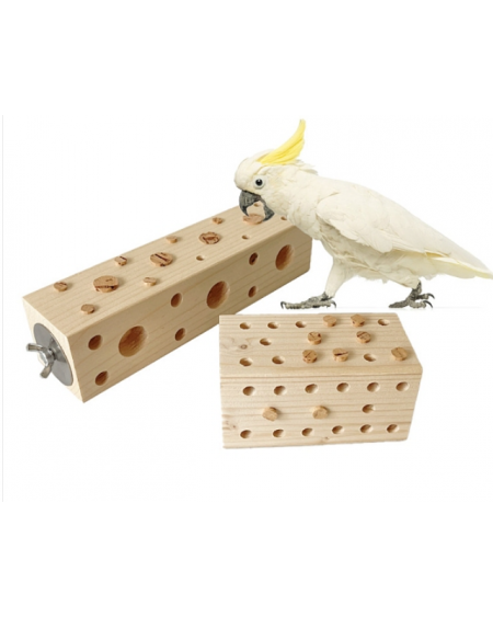 Wood Bird Block Chewing Toy, Wooden Parrot Teething Toy, Foraging Training Toys for Small Animals, Rectangle