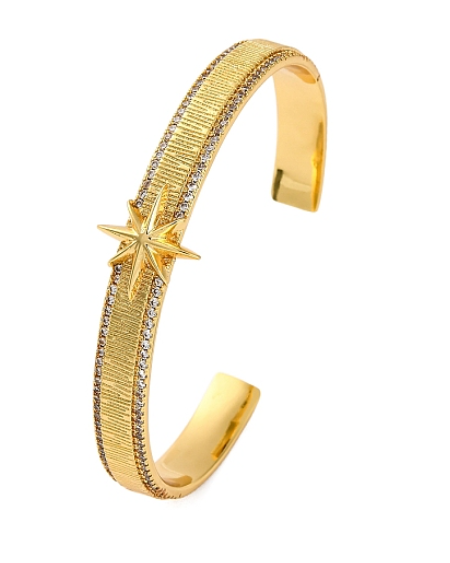 Star Rack Plating Brass Micro Pave Cubic Zirconia Cuff Bracelets for Women, Long-Lasting Plated, Cadmium Free & Lead Free