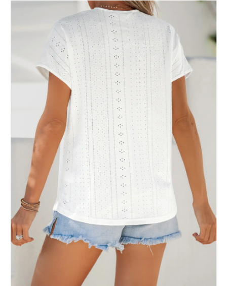 Rainbow Lace Trim Eyelet Top