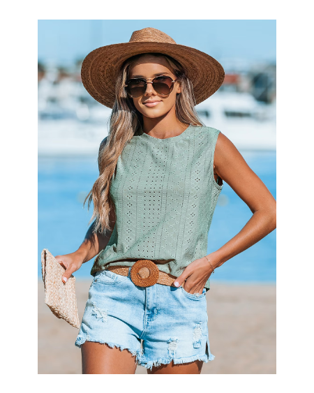 Sage Eyelet Jersey Tank Top