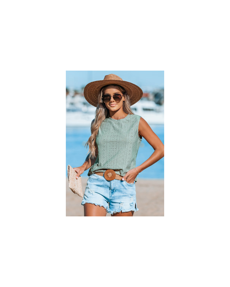 Sage Eyelet Jersey Tank Top