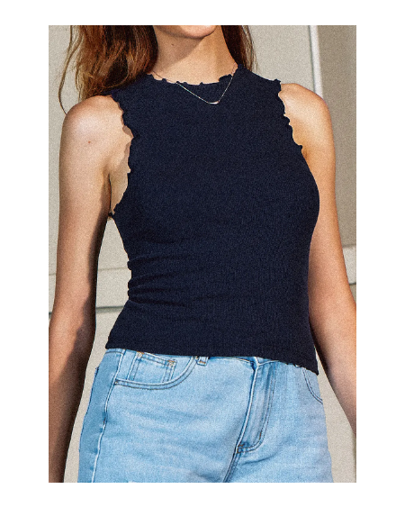 Navy Blue Lettuce-Edge Tank Top