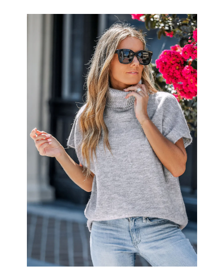 Grey Turtleneck Knit Top