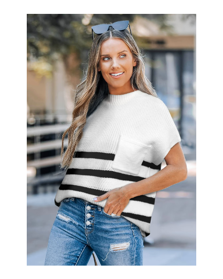 Black & White Stripe Short Sleeve Knit Top