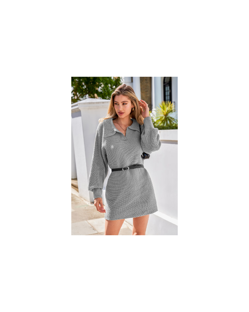 Grey Collared Dolman Sleeve Mini Sweater Dress