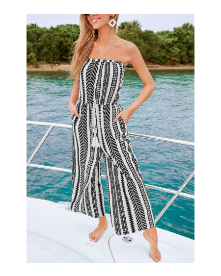 Striped Straight Leg Tube Jumpsuit