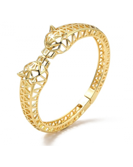 Double Leopard Head Brass Hollow Bangles for Women