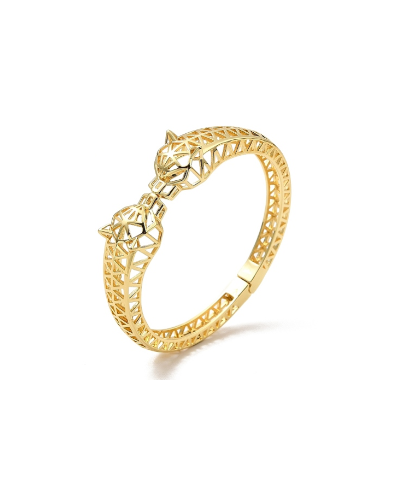 Double Leopard Head Brass Hollow Bangles for Women