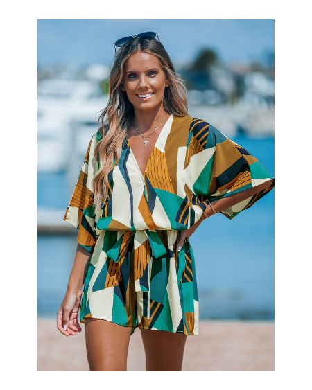 Abstract Geo Dolman Straight Leg Romper