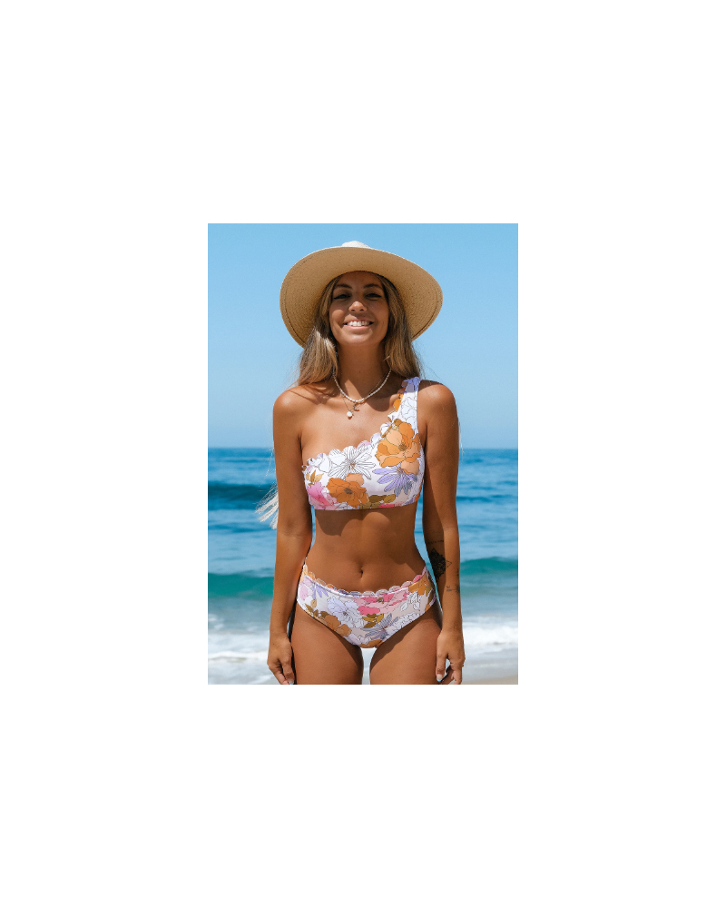 Hazy Tenderness Flower One-Shoulder Top & Hipster Bikini Set