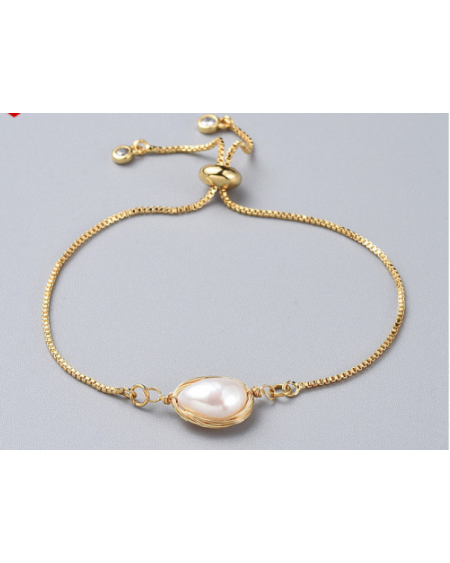 Brass Slider Bracelets, Bolo Bracelets, with Natural Baroque Pearl Keshi Pearl Beads and Box Chains