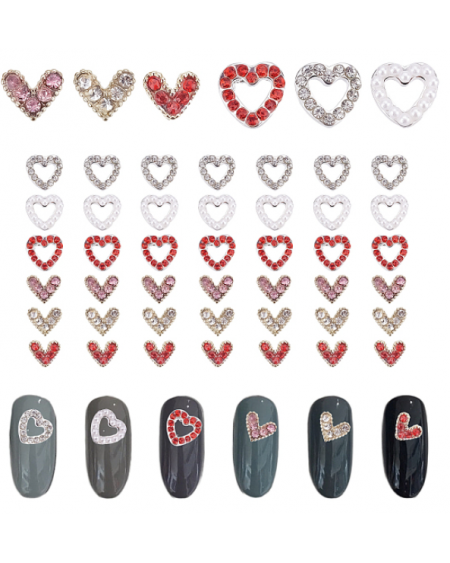 6 Style Alloy Rhinestone Cabochons, Heart, for Nail Art Studs and Nail Art Decoartion Accessories