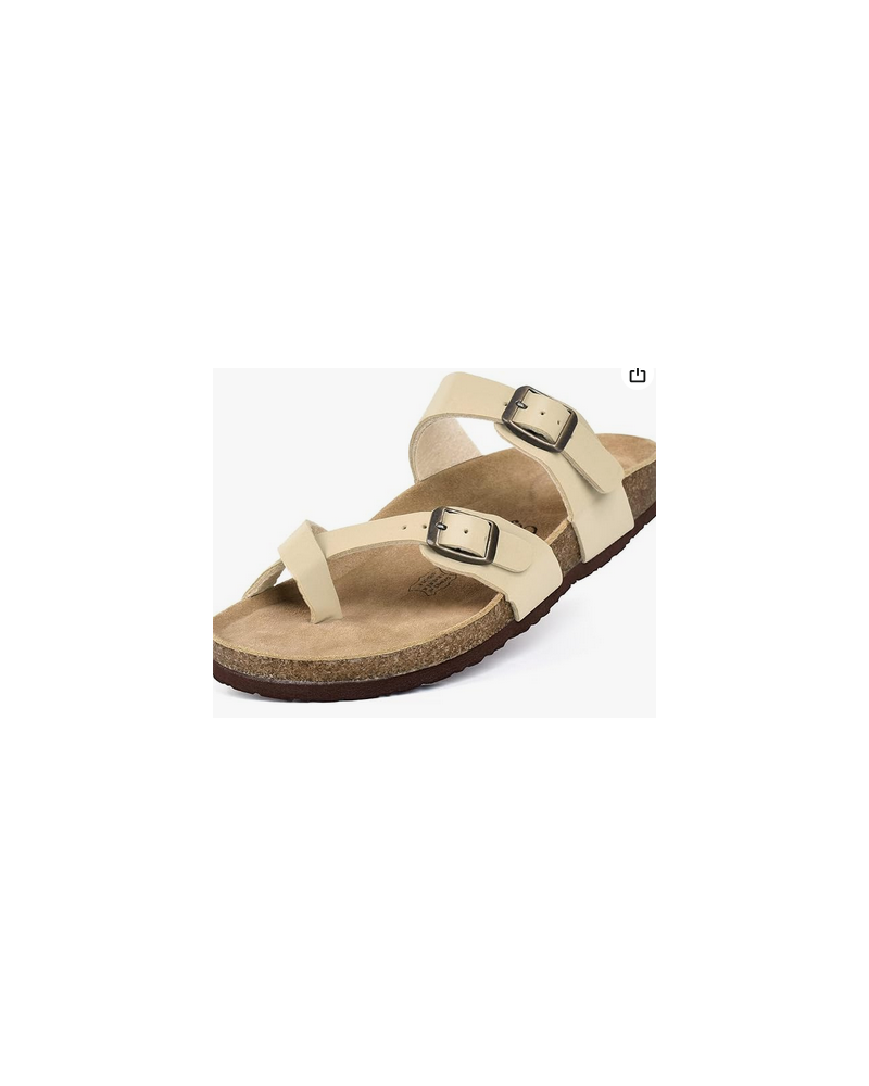 Women's Slide Sandals with Soft Cork Footbed, Comfort Arch Support Flat Sandals