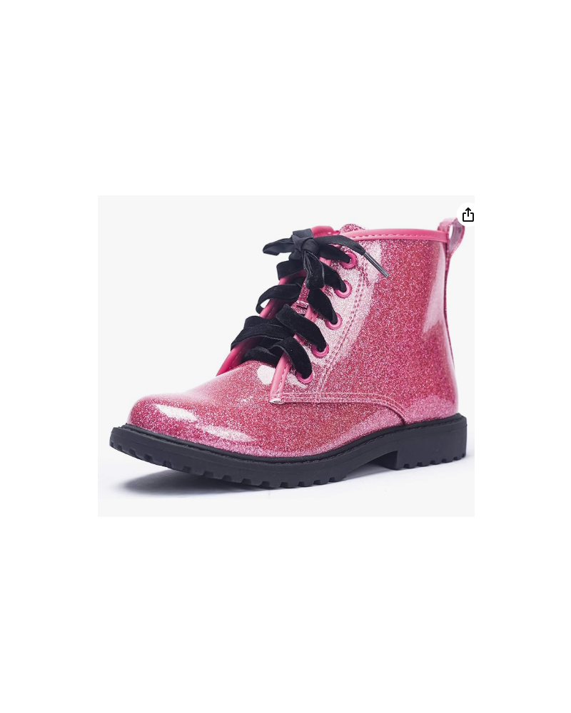 Girls/Boys Glitter Ankle Boots, Lace Up Waterproof Combat Shoes With Side Zipper for Toddler/Little Kid/Big Kid