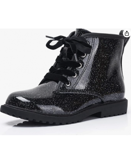 Girls/Boys Glitter Ankle Boots, Lace Up Waterproof Combat Shoes With Side Zipper for Toddler/Little Kid/Big Kid