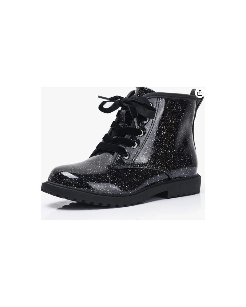 Girls/Boys Glitter Ankle Boots, Lace Up Waterproof Combat Shoes With Side Zipper for Toddler/Little Kid/Big Kid black