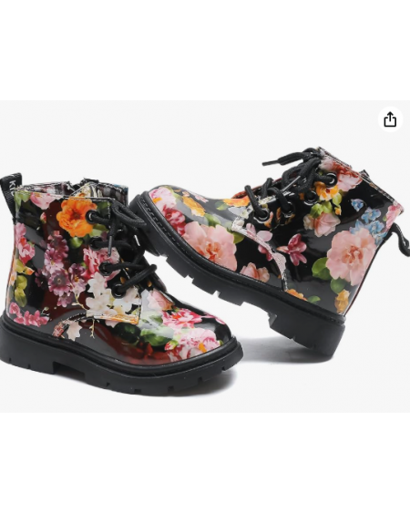 Cute Children Boots Floral Print Girl Lace Up Boots