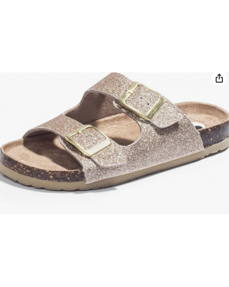 Boys Girls Glitter Slide Sandals, Cork Slipper with Adjustable Straps for Little Kid/Big Kid