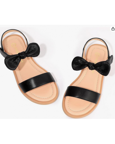 Girls Sandals Open Toe Summer Flats Dress Sandals Shoes Toddler/Little Kid/Big Kid black