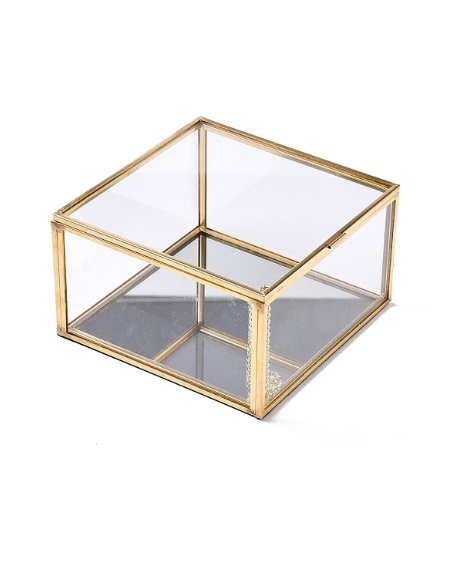 Square Transparent Glass Jewellery Chest, with Flip Cover, for Jewelry Display Cosmetics Storage Box