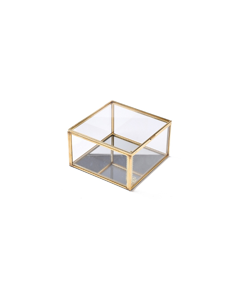 Square Transparent Glass Jewellery Chest, with Flip Cover, for Jewelry Display Cosmetics Storage Box